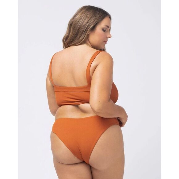L*Space size S Lee Lee Bikini Top Amber Burnt Orange Wired V-Neck Ribbed New - Picture 2 of 4